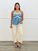 Chambray Heart Printed Lace Detailed Top (Reg. and Plus)