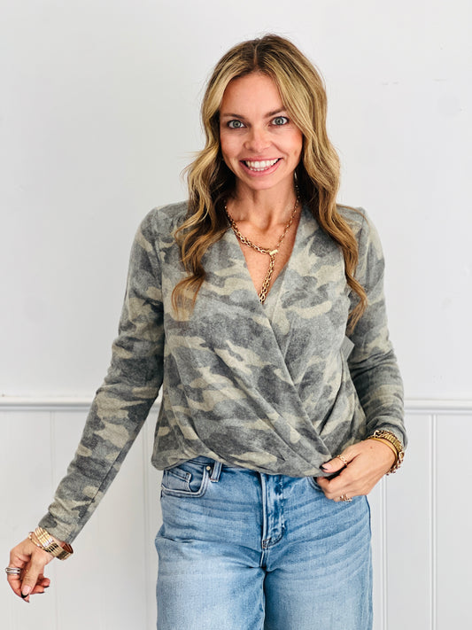 Dusty Olive Camo Surplice Top (Reg.)