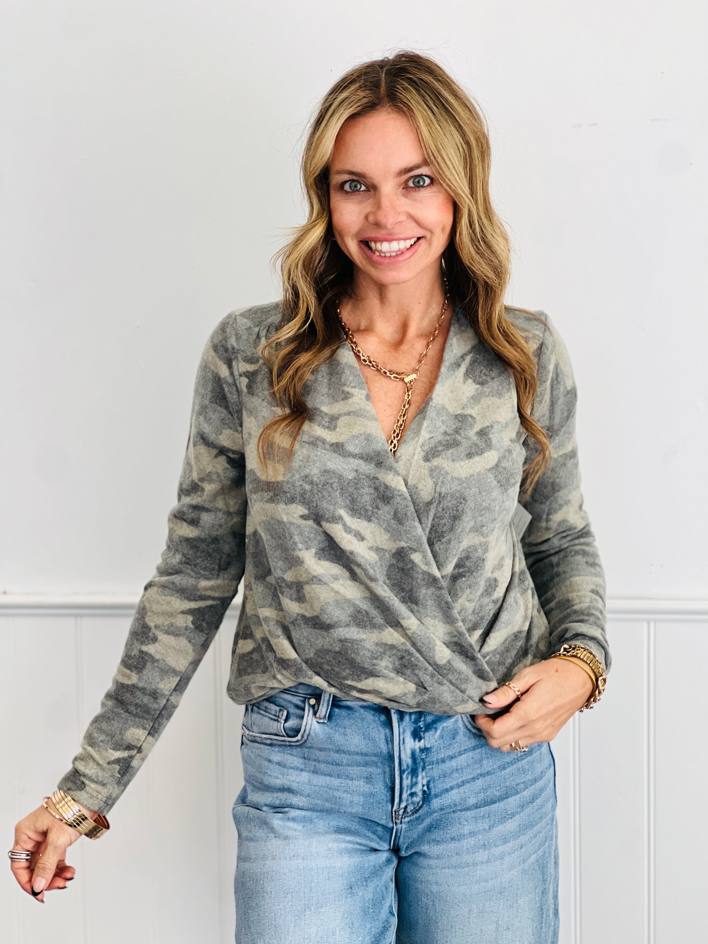 Dusty Olive Camo Surplice Top (Reg.)