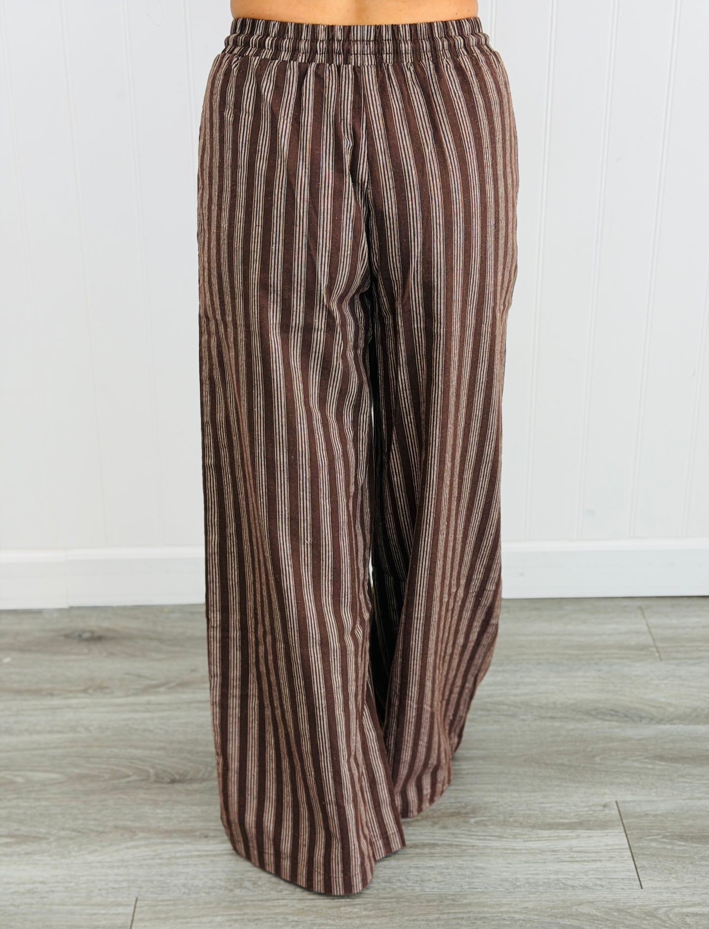 Washed Brown Striped Sweatshirt & Pants Set (Reg & Plus)