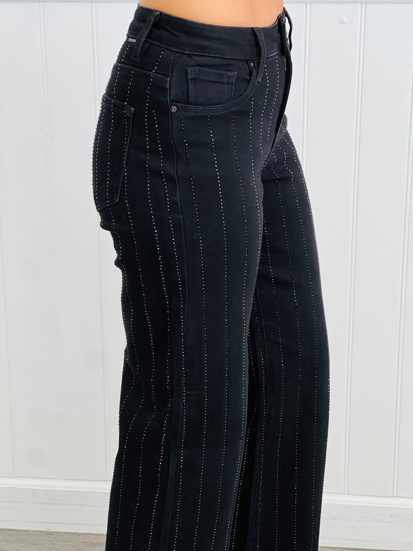 Risen Black Rhinestone Stripes Jeans (Reg & Plus)