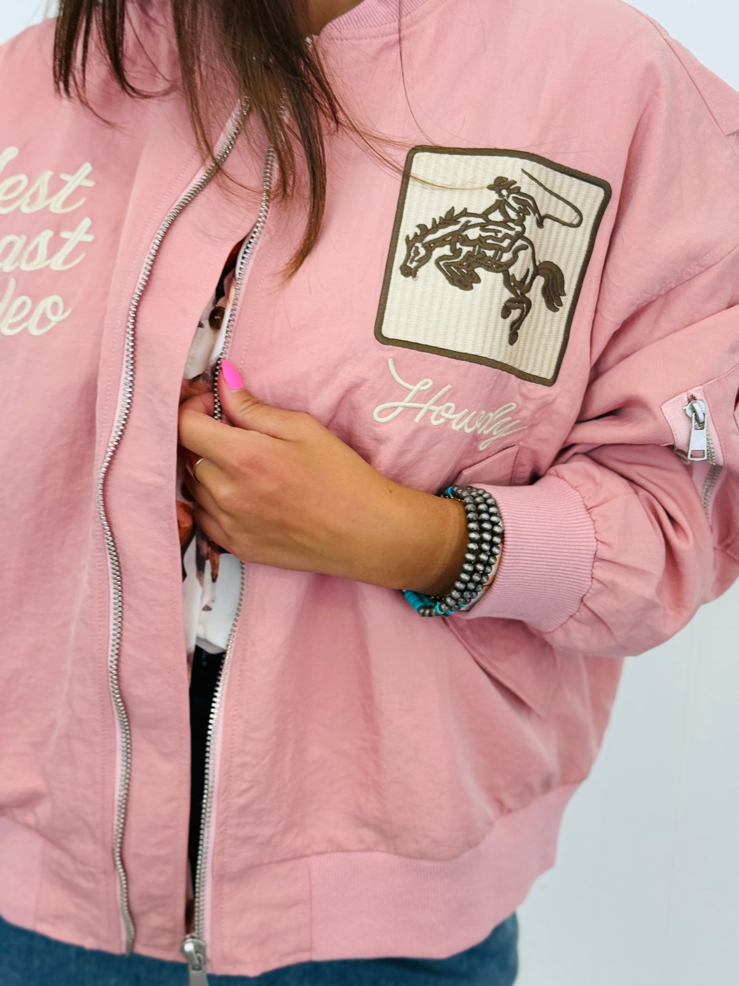 Pink West Coast Rodeo Embroidered Bomber Jacket (Reg & Plus)