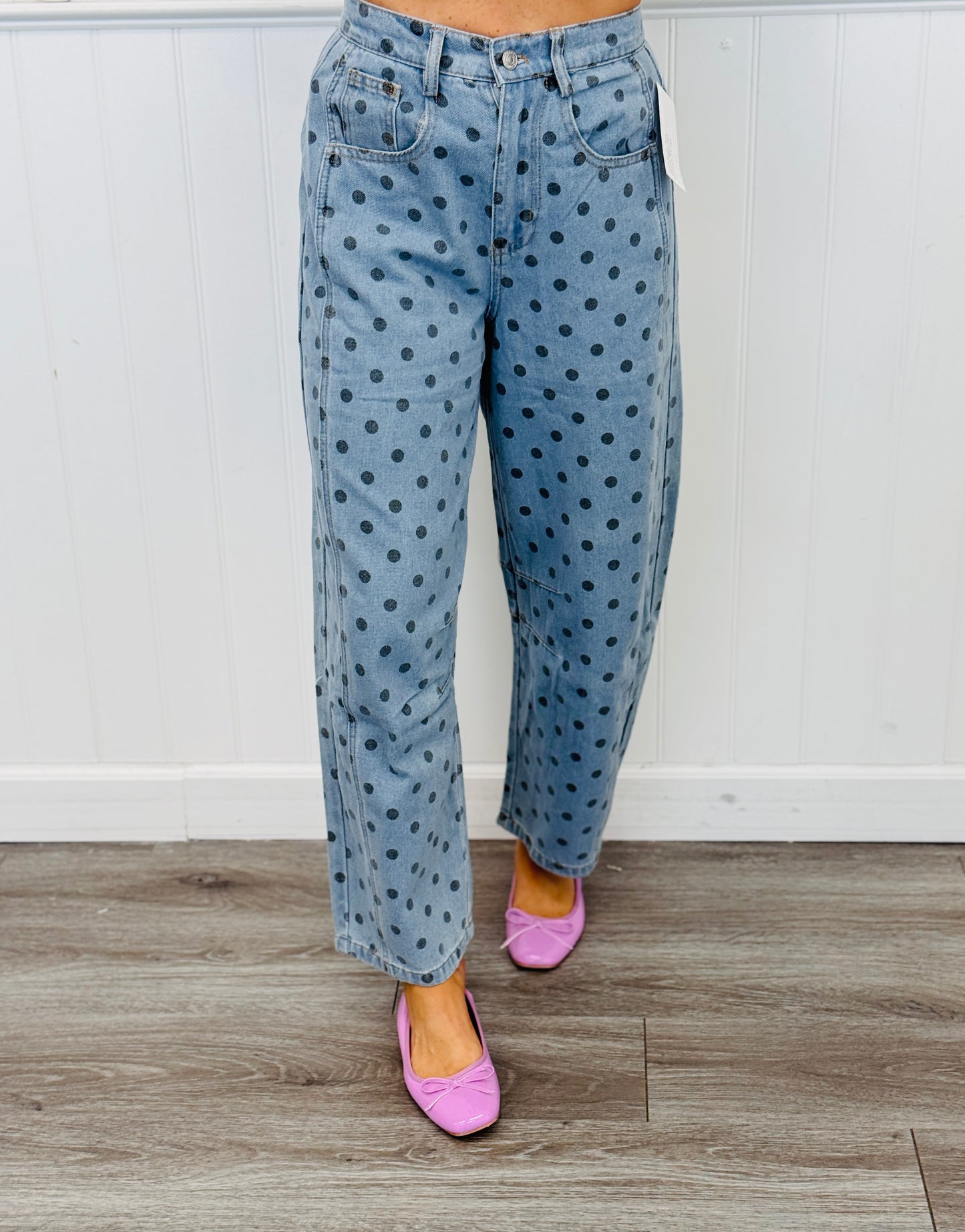 Blue Denim Polka Dot Wide Leg Pants (Reg.)
