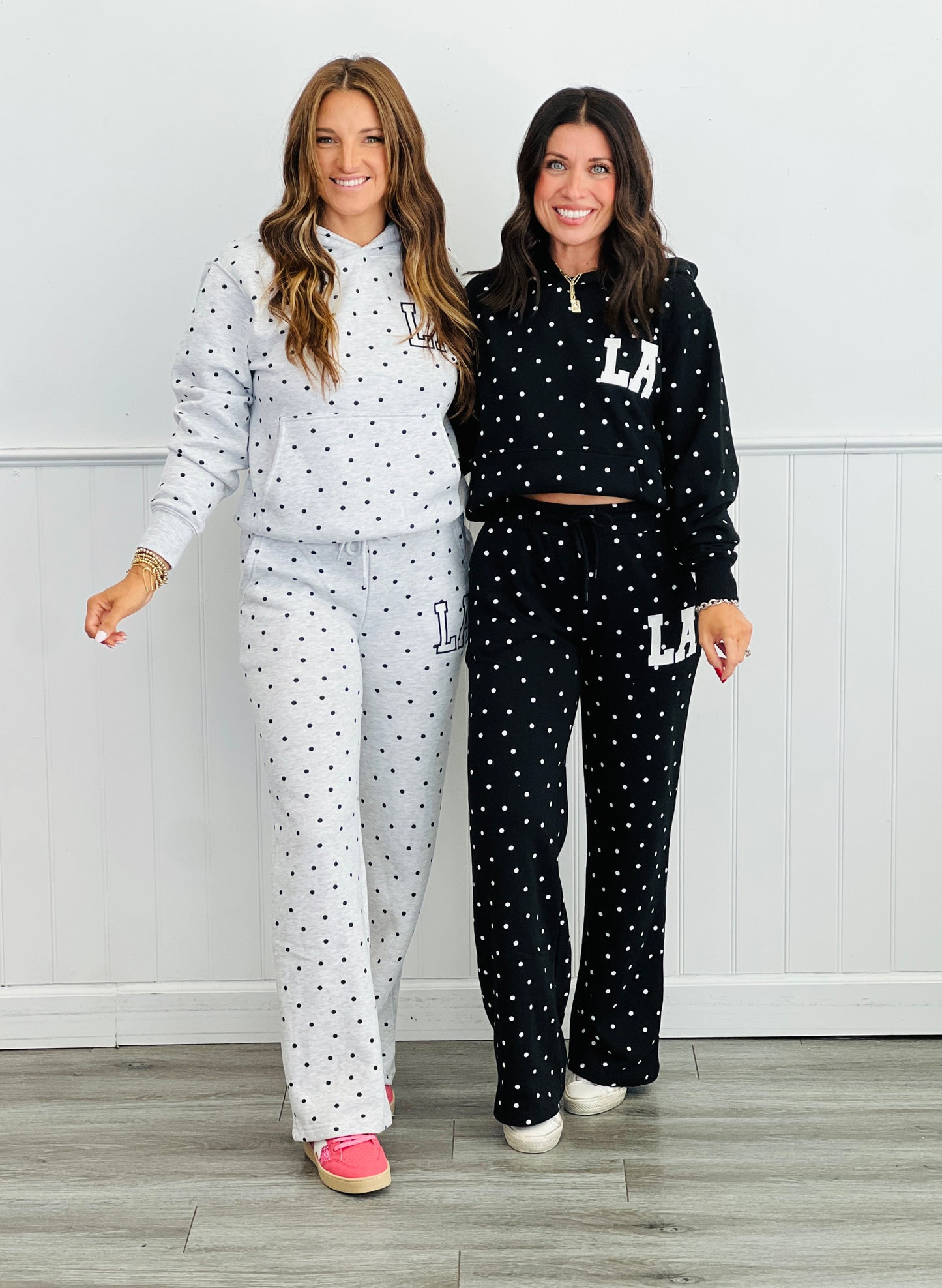 Fleece Polka Dot LA Patch Hoodie Sweatshirt  (Reg.)-2 Colors