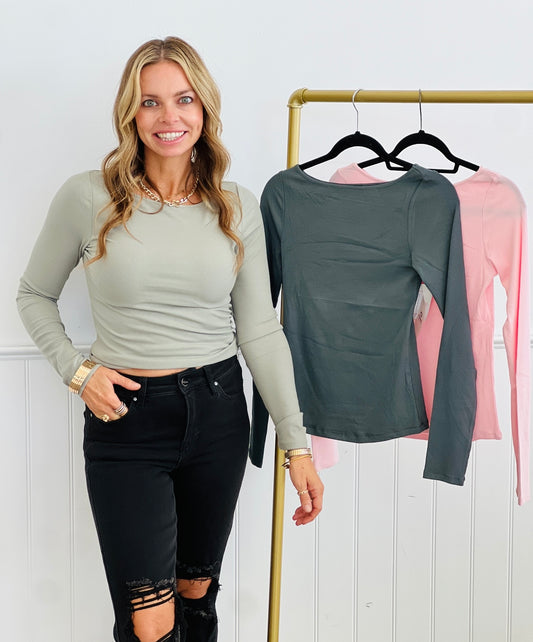 Barely There Boat Neck Ribbed Top (Reg.)-3 Colors