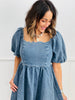 Denim Bubble Sleeve Babydoll Mini Dress (Reg. & Plus)