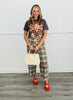 Ecru Tartan Plaid Corduroy Wide Leg Pants (Reg.)