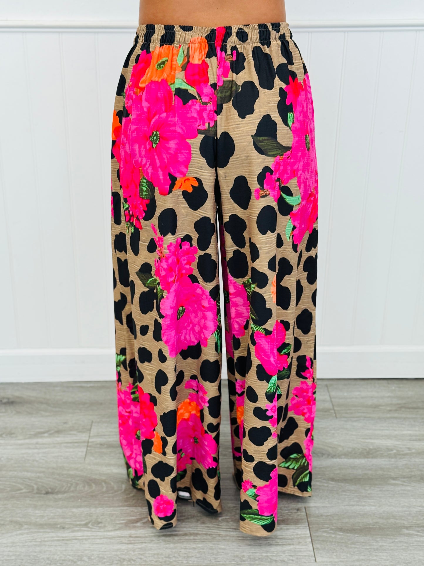 Cheetah Floral Drawstring Palazzo Pants (One Size)