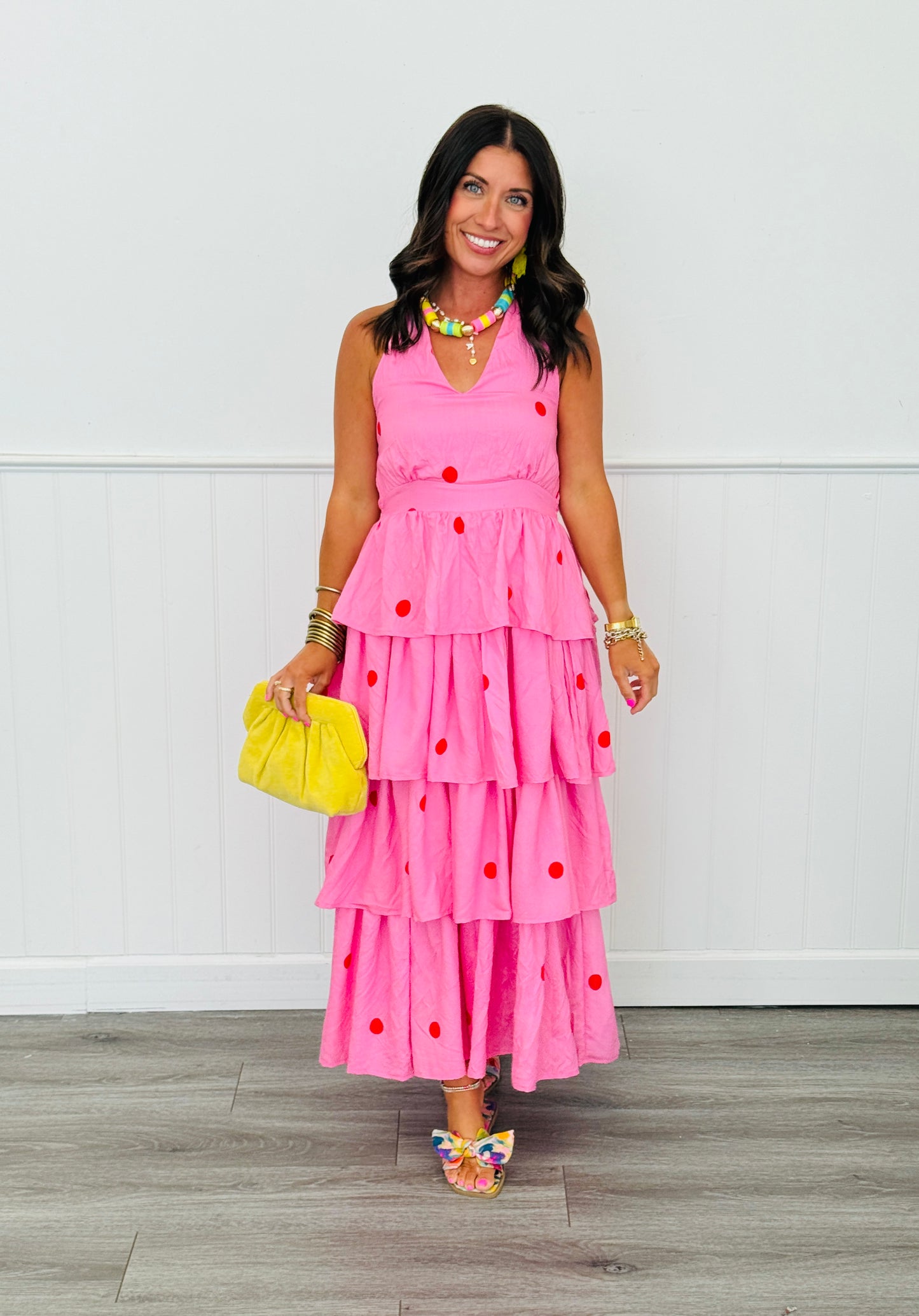 Pink Polka Dot Halter Midi Dress (Reg.)