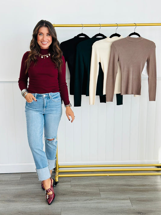 Mock Neck Sweater Knit Top (Reg. and Plus) - 5 Colors