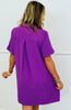 Purple Pullover Back Pleat Mini Dress (Reg.)