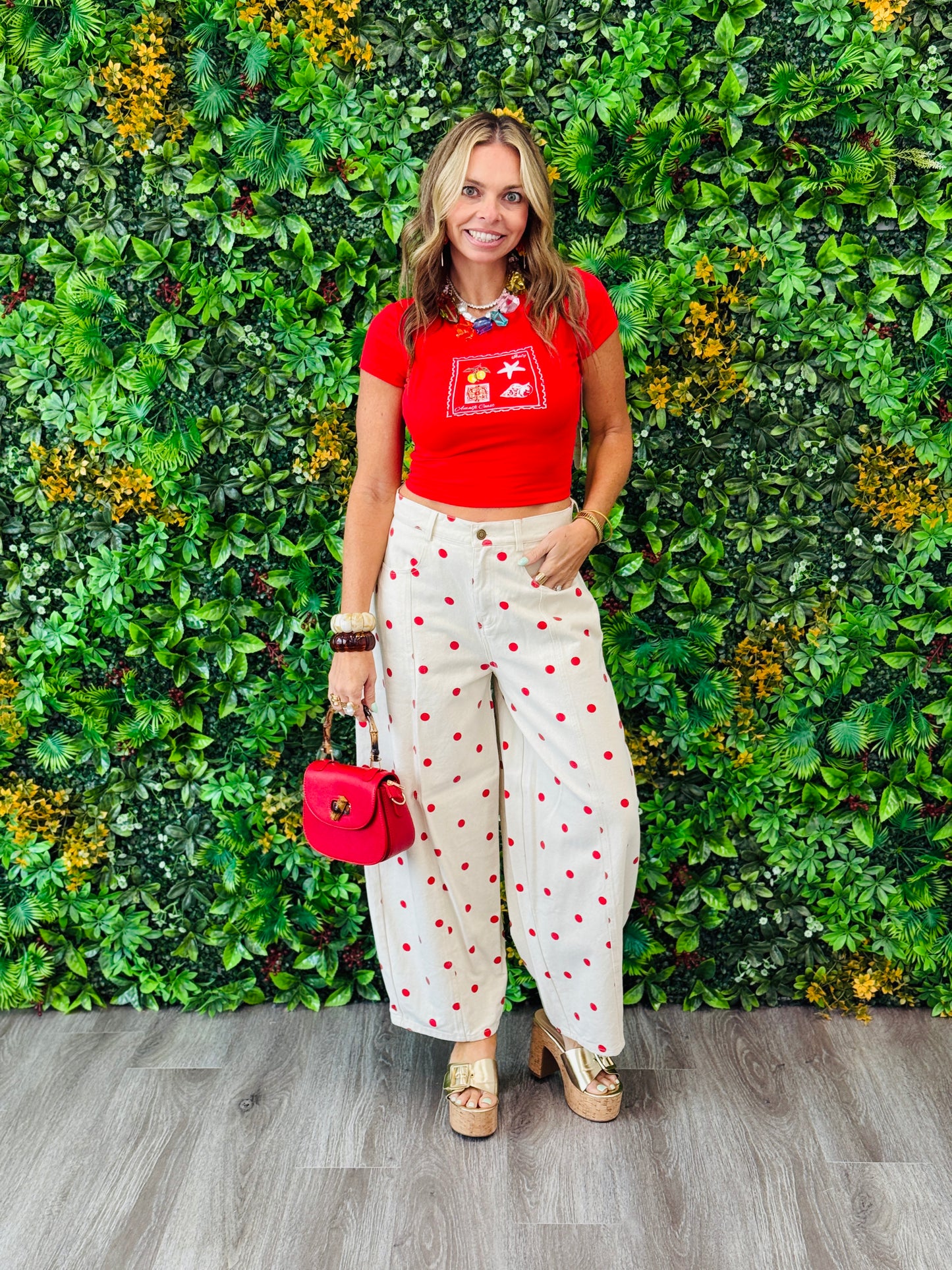 Cream/Red Polka Dot Wide Leg Pants (Reg.)