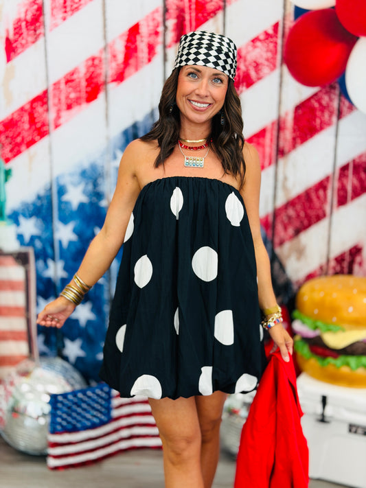 Black Polka Dot Bubble Hem Mini Dress (Reg.)