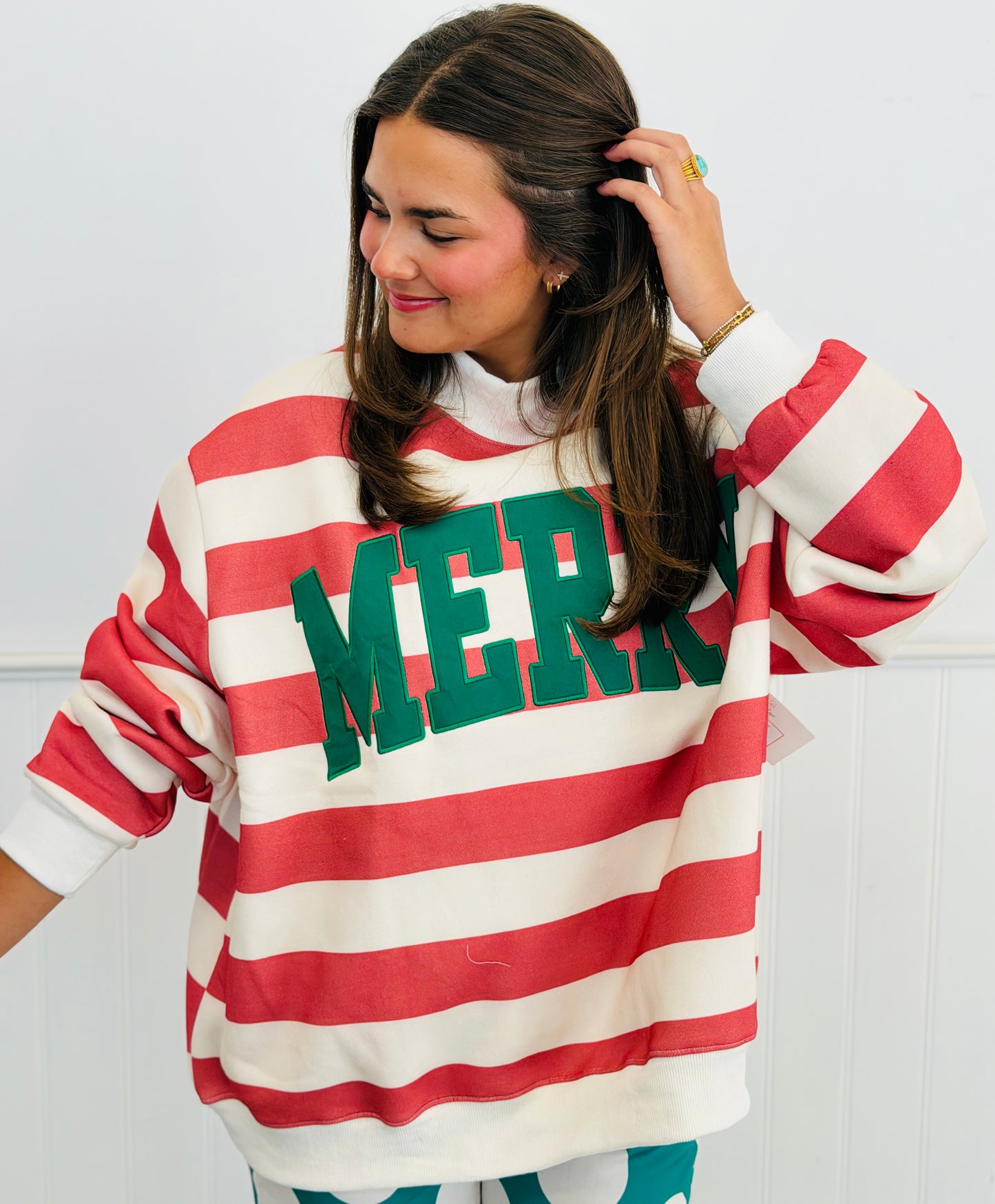 Red/White Stripe Merry Applique Sweatshirt (Reg.)