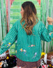 Queen Of Sparkles Green Striped Football Player Button Up Top (Reg. and Plus)