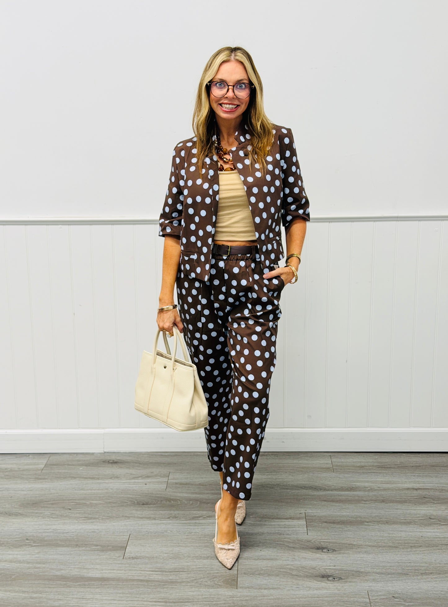 Choco/Blue Polka Dot Belted Trouser Pants (Reg.)