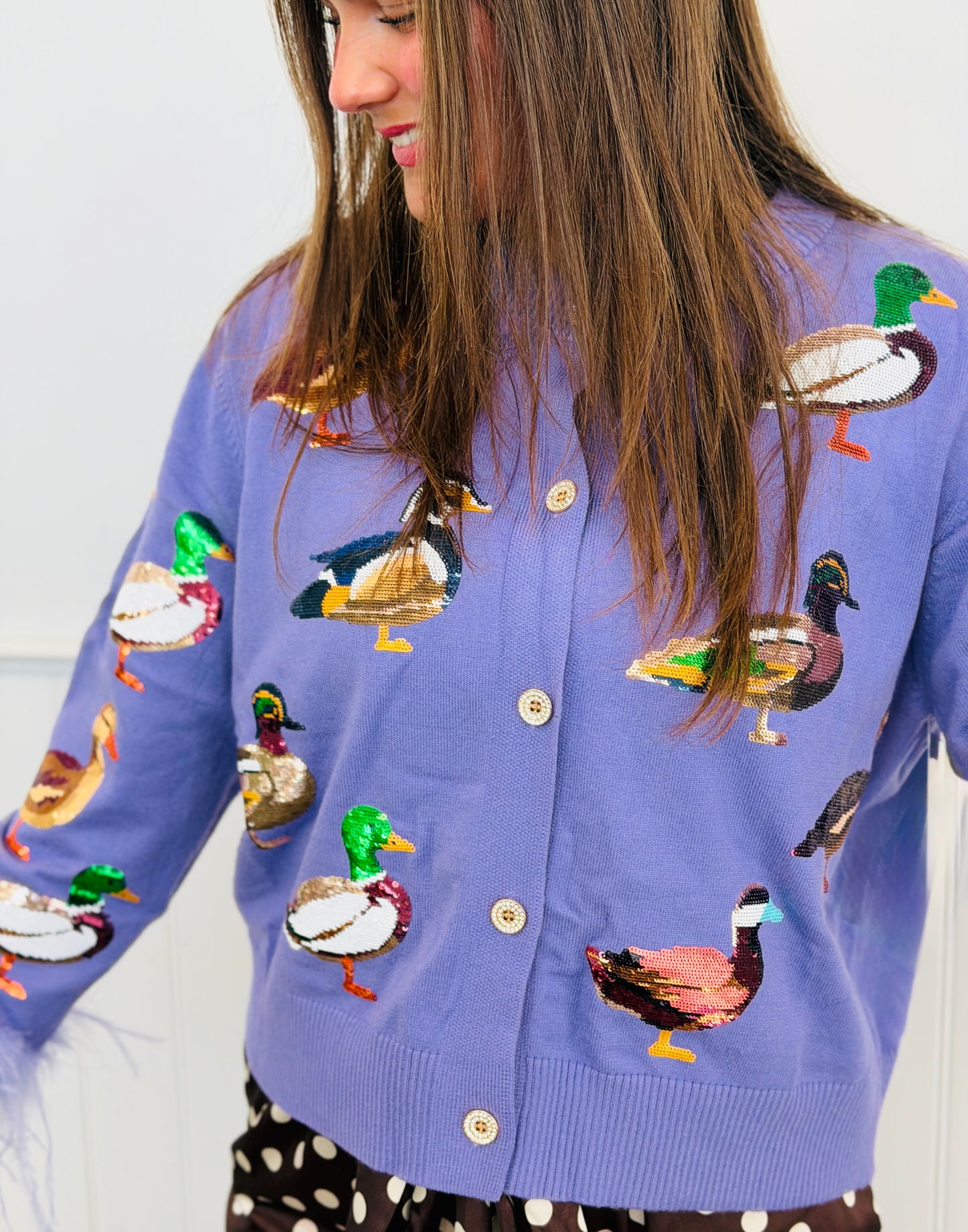Queen Of Sparkles Purple Ducks Feather Sleeve Cardigan (Reg. and Plus)
