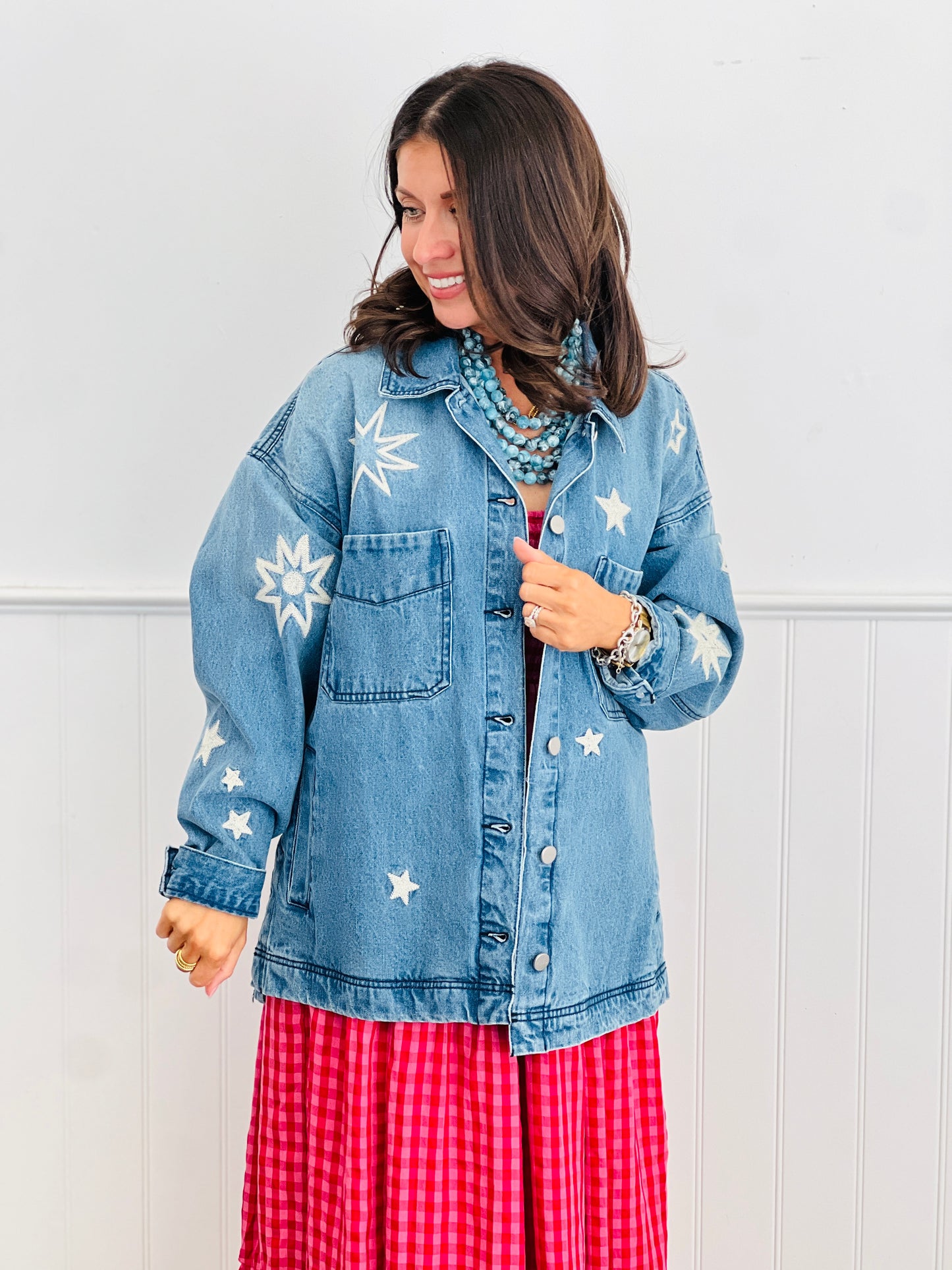 Risen Medium Stars & Starburst Denim Jacket (Reg & Plus)