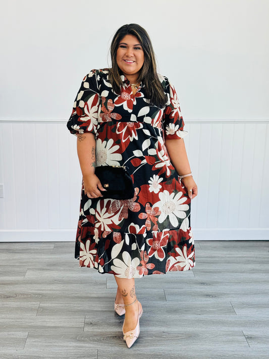 Rust Mix Floral Midi Dress (Reg. & Plus)