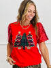 Red Festive Forest Sequin Sleeve Top (Reg. and Plus)