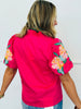 Fuchsia Floral Embroidered Puff Sleeves Blouse (Reg.)