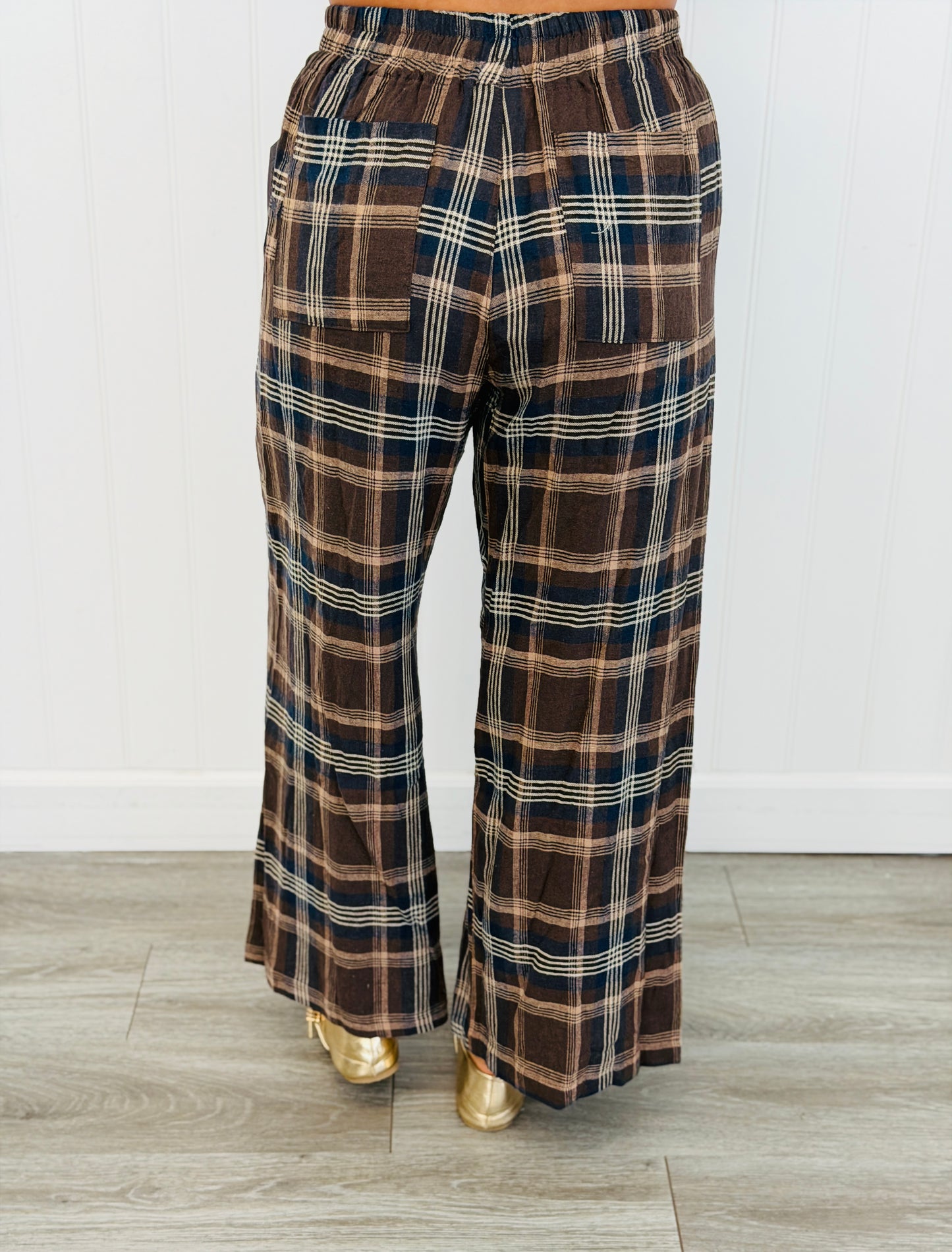 Brown Plaid Wide Leg Pants (Reg.)