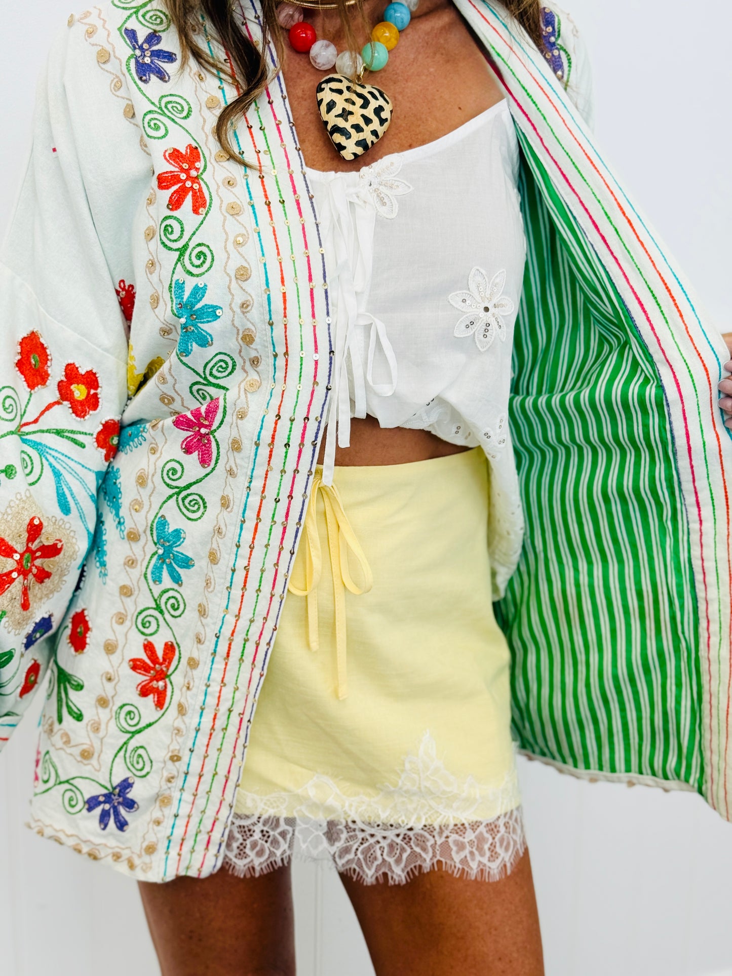 POL Natural Multi Embroidered Belted Cardigan (Reg.)