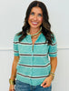 Gabby Striped Short Sleeve Button Up Top (Reg.)