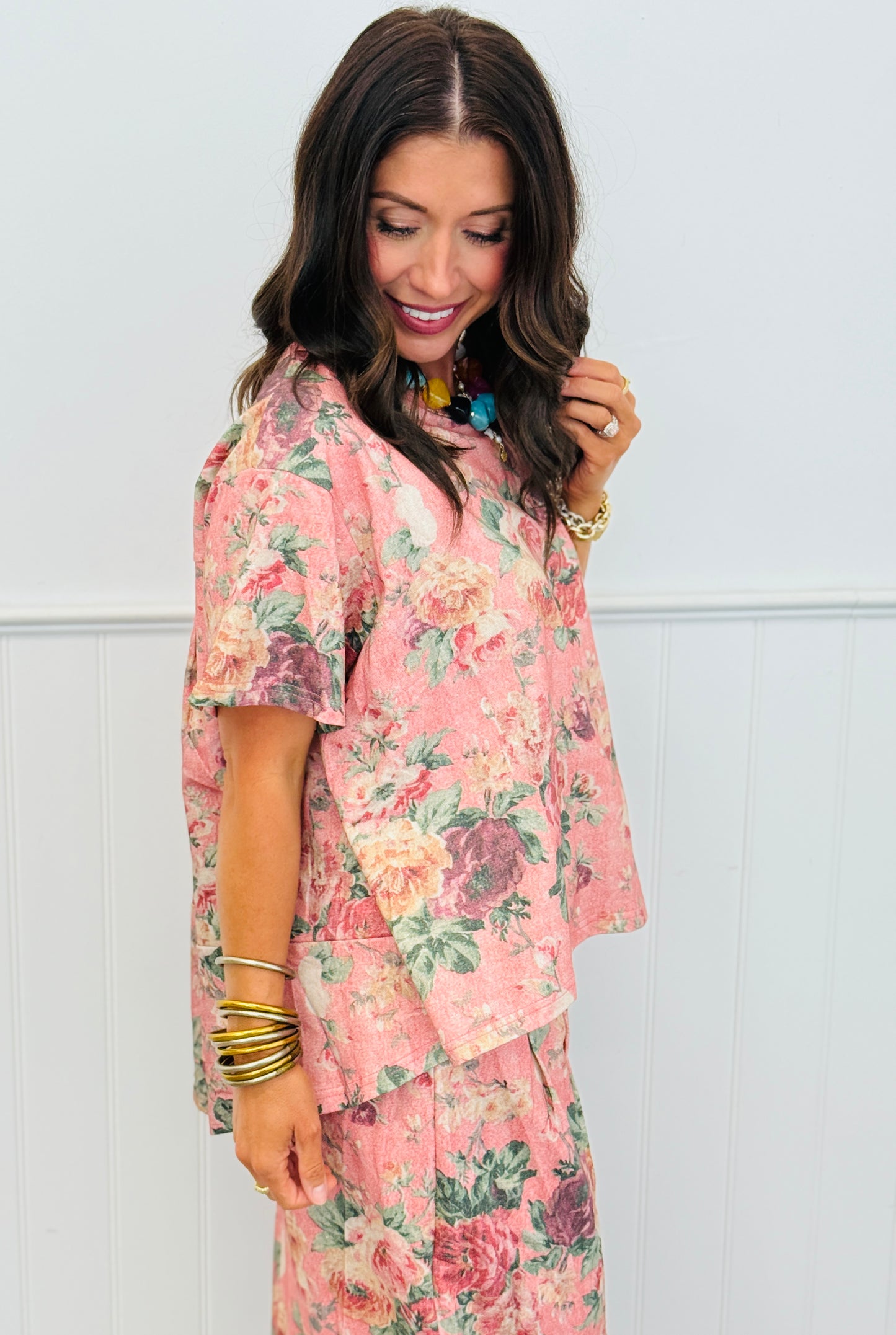 Pink Garden Floral Top & Jogger Pants Set (Reg & Plus)