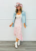 Pink/Ivory Bias Plaid & Floral Midi Dress (Reg.)