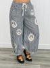 Black Peace Sign Pinstripe Palazzo Pants (Reg. and Plus)