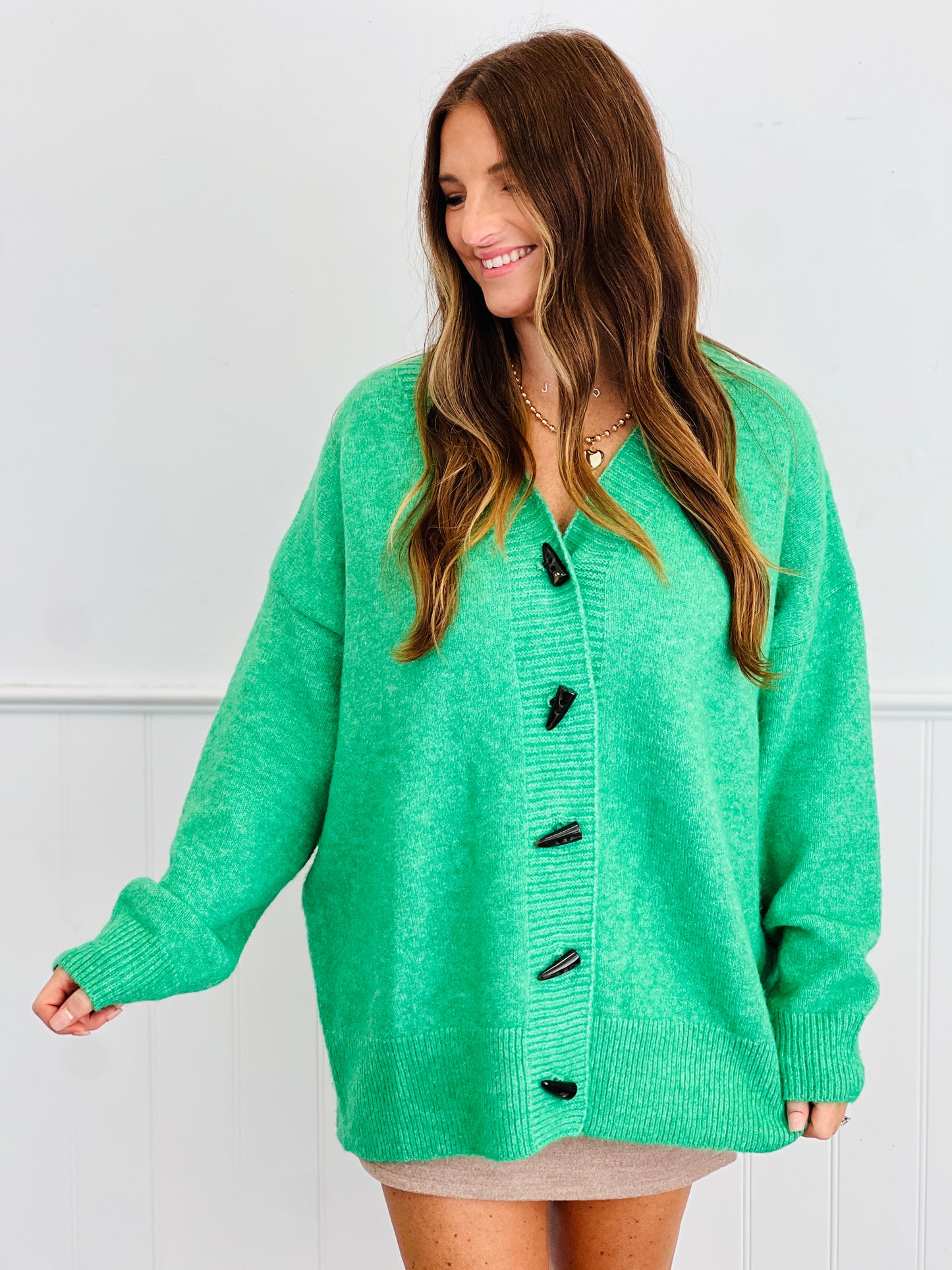 Green Toggle Button Sweater Cardigan (Reg.)