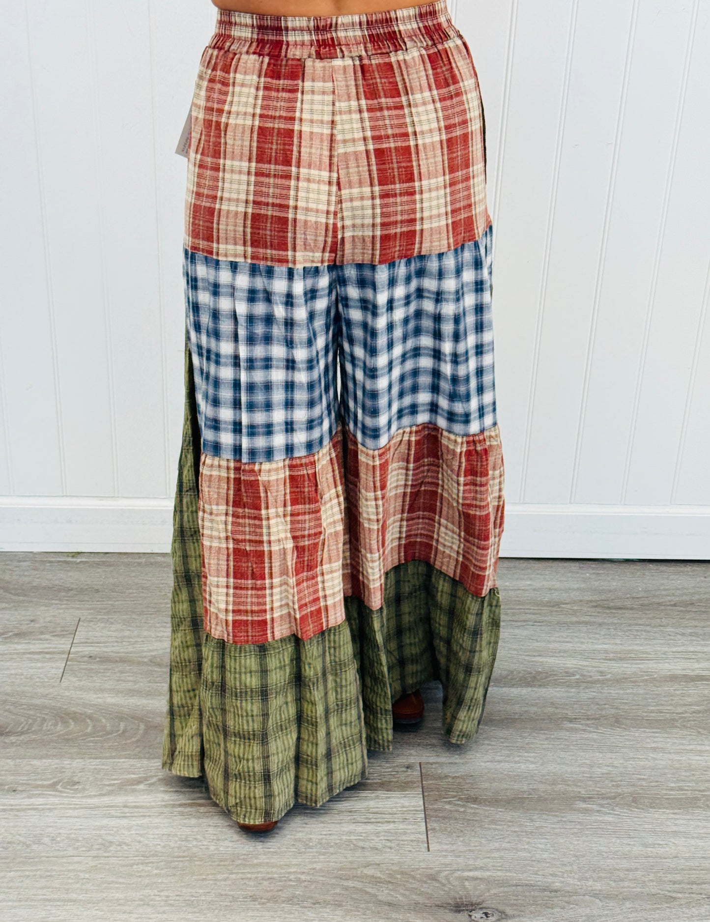 Olive Combo Patchwork Flowy Pants (Reg. and Plus)