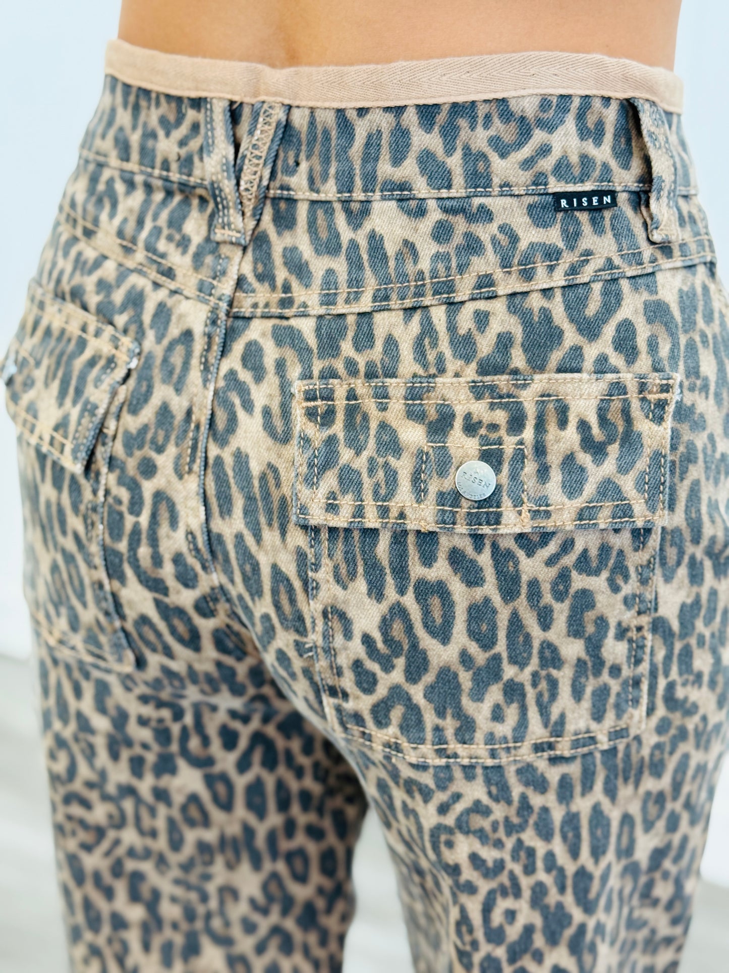 Risen Feeling Wild Leopard Mid Rise Ankle Jeans (Reg & Plus)