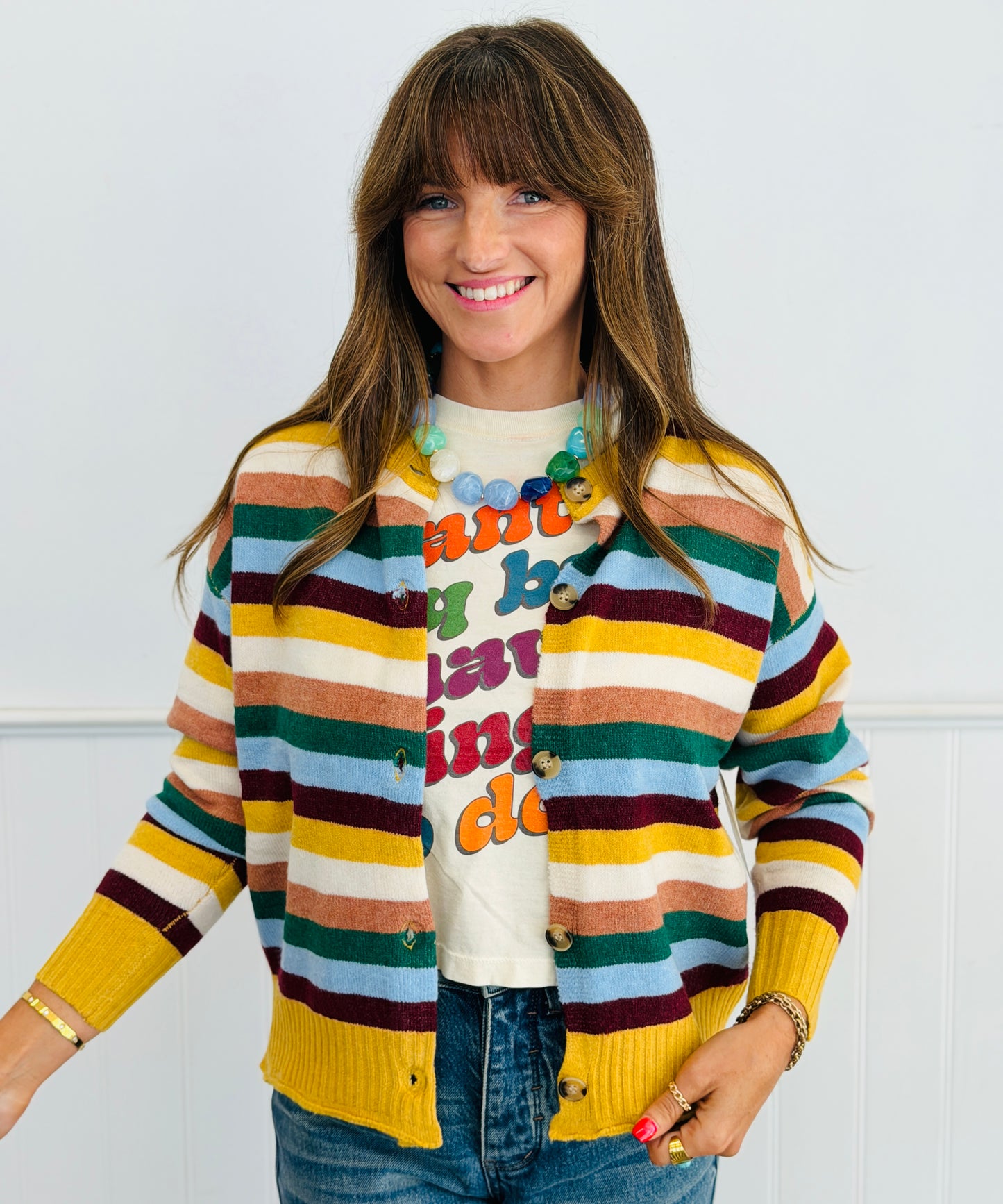 Multi Brown Horizon Stripe Sweater Cardigan (Reg.)