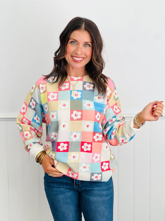 Pastel Floral Studded Sweater Top (Reg & Plus)