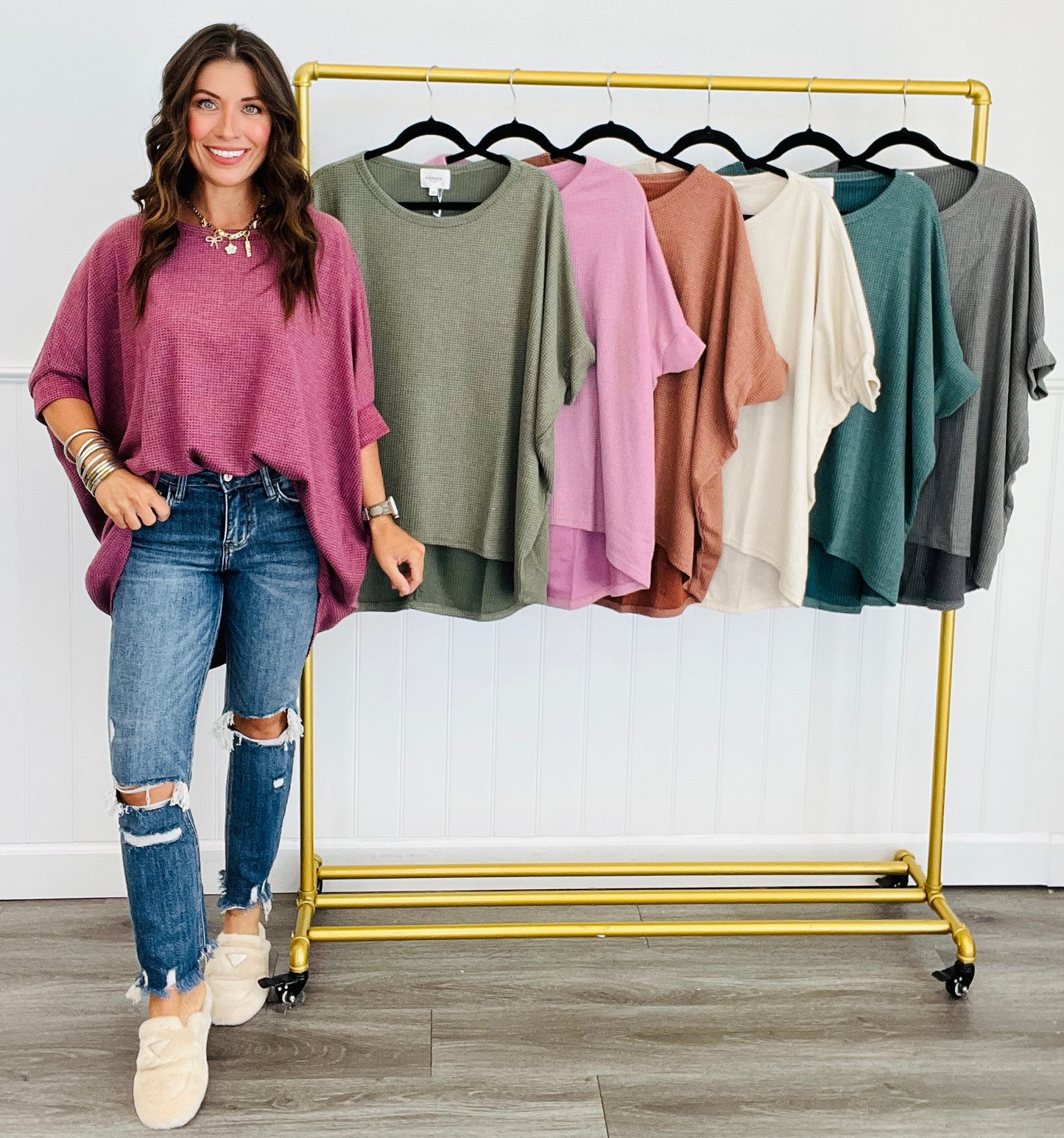 Andree Washed Thermal Poncho Bodice Top (Reg. & Plus)- 7 Colors