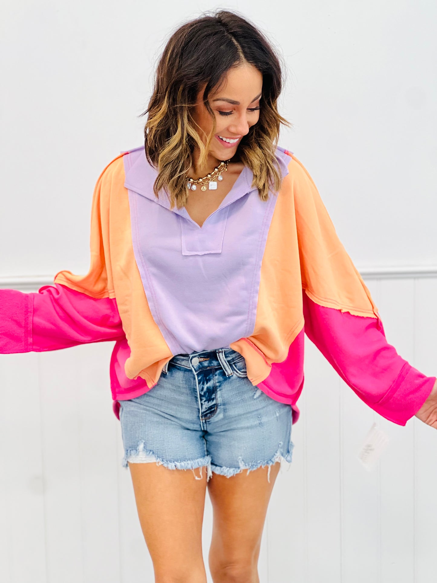 Lavender Orange Color Block Top (Reg & Plus)