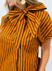 Brown Stripe Tie Bow Neck Blouse (Reg.)