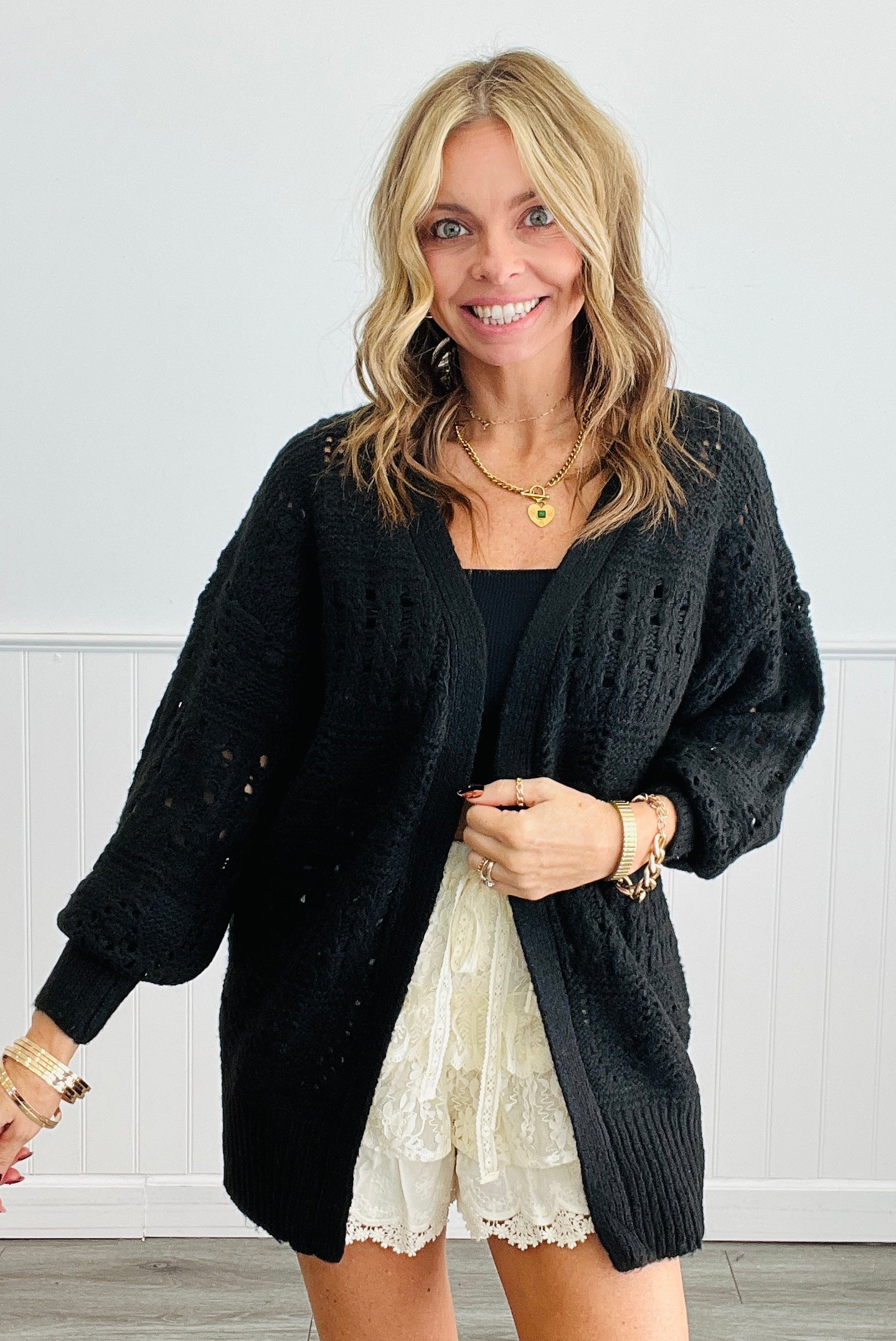 Crochet Knit Longline Cardigan (Reg.)-2 Colors