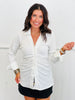 Off White Ribbed/Ruched Button Down Top (Reg. and Plus)