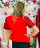 Red Festive Forest Sequin Sleeve Top (Reg. and Plus)
