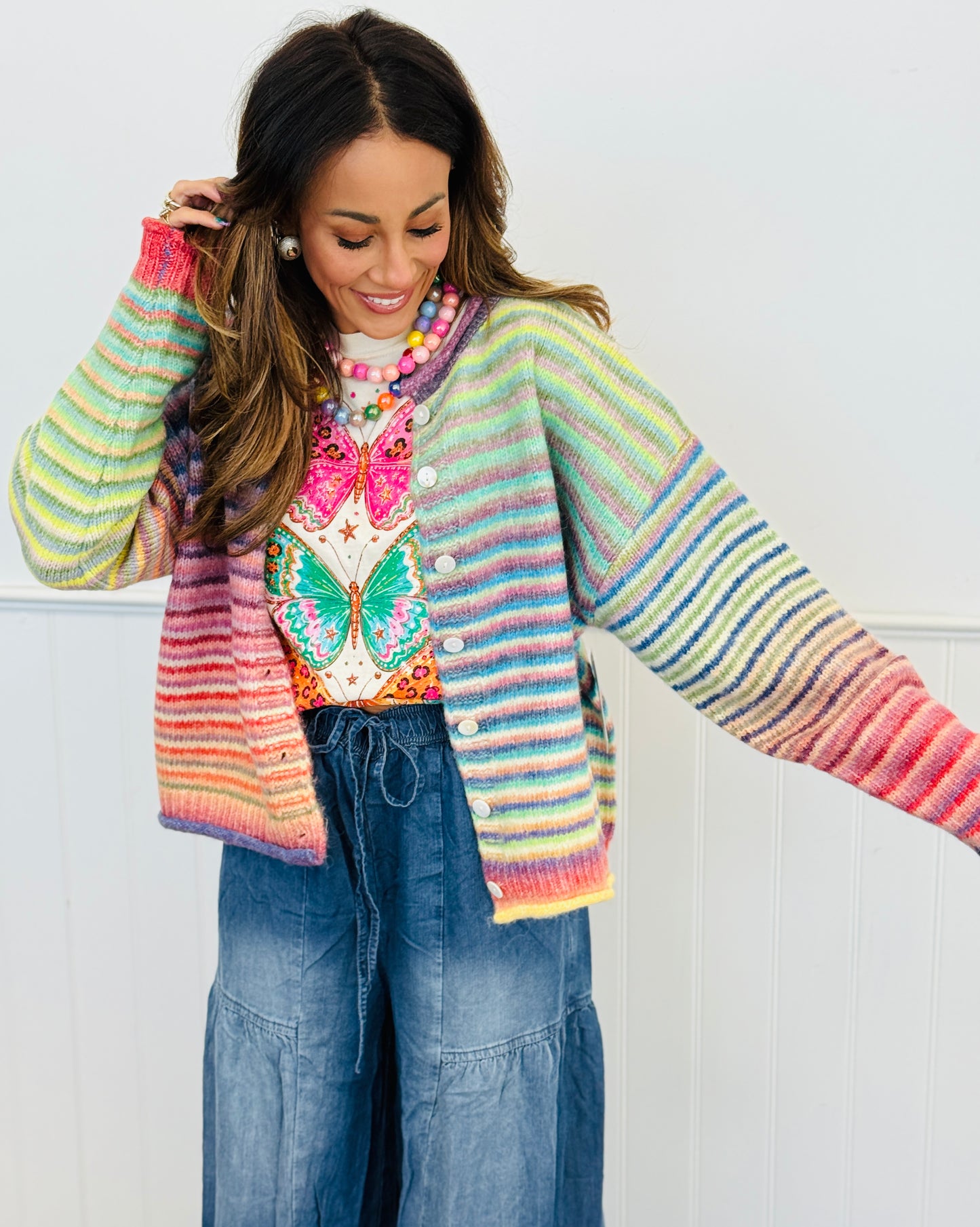 Rainbow Striped Sweater Cardigan (Reg.)