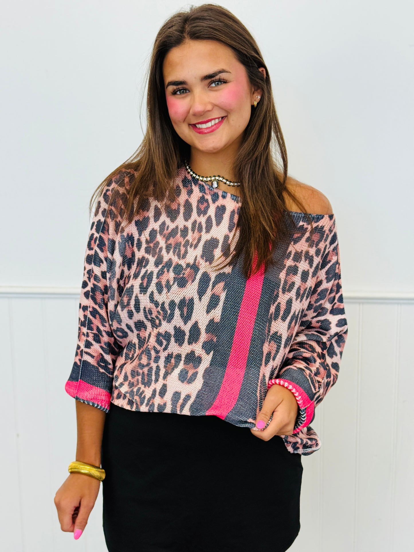 Leopard Striped Pullover Top (One Size)
