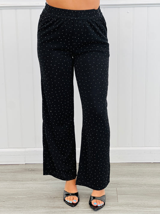 Black Metallic Rhinestone Straight Leg Pants (Reg. and Plus)