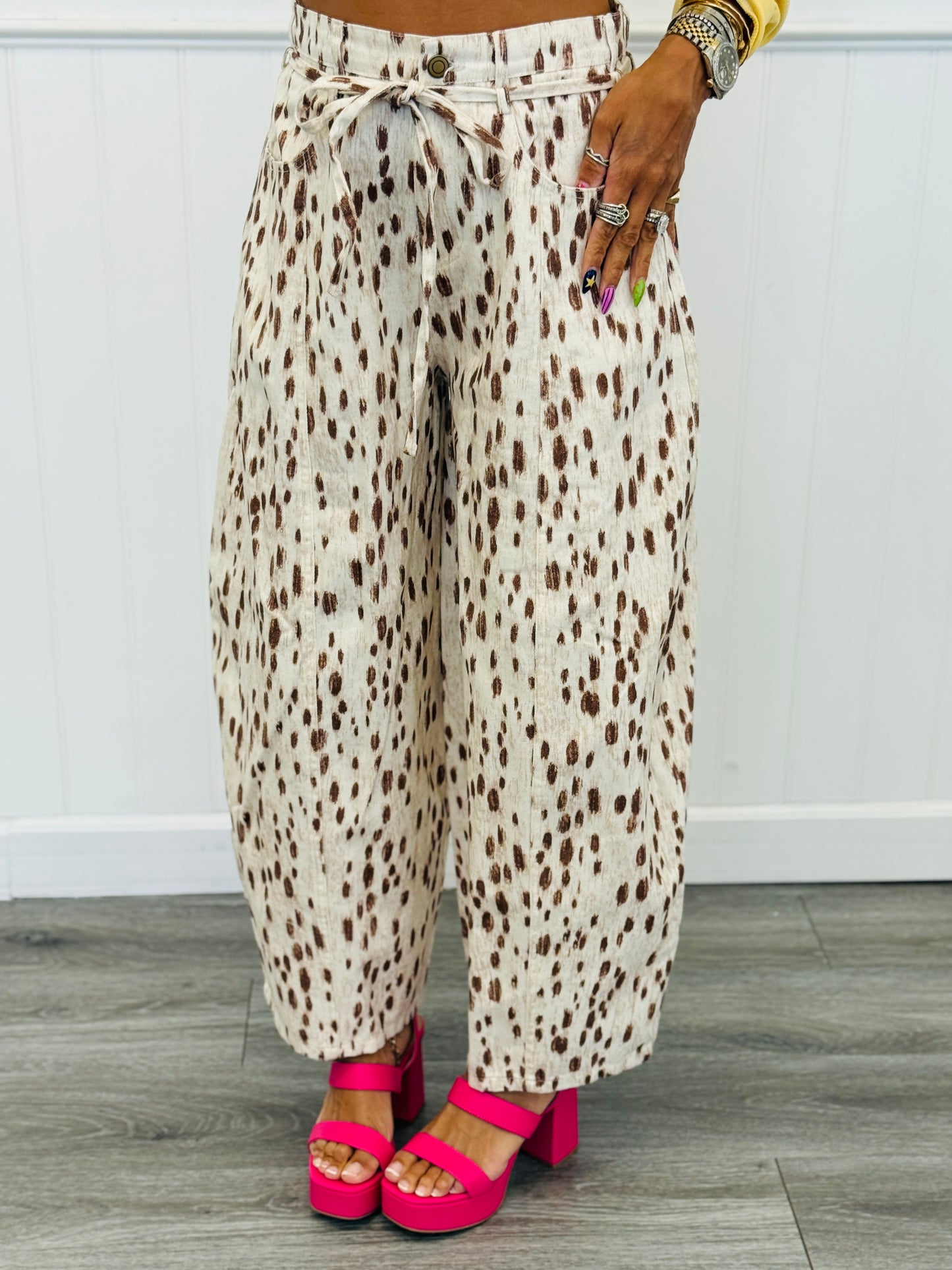 Ivory/Brown Speckled Print Barrel Pants (Reg.)