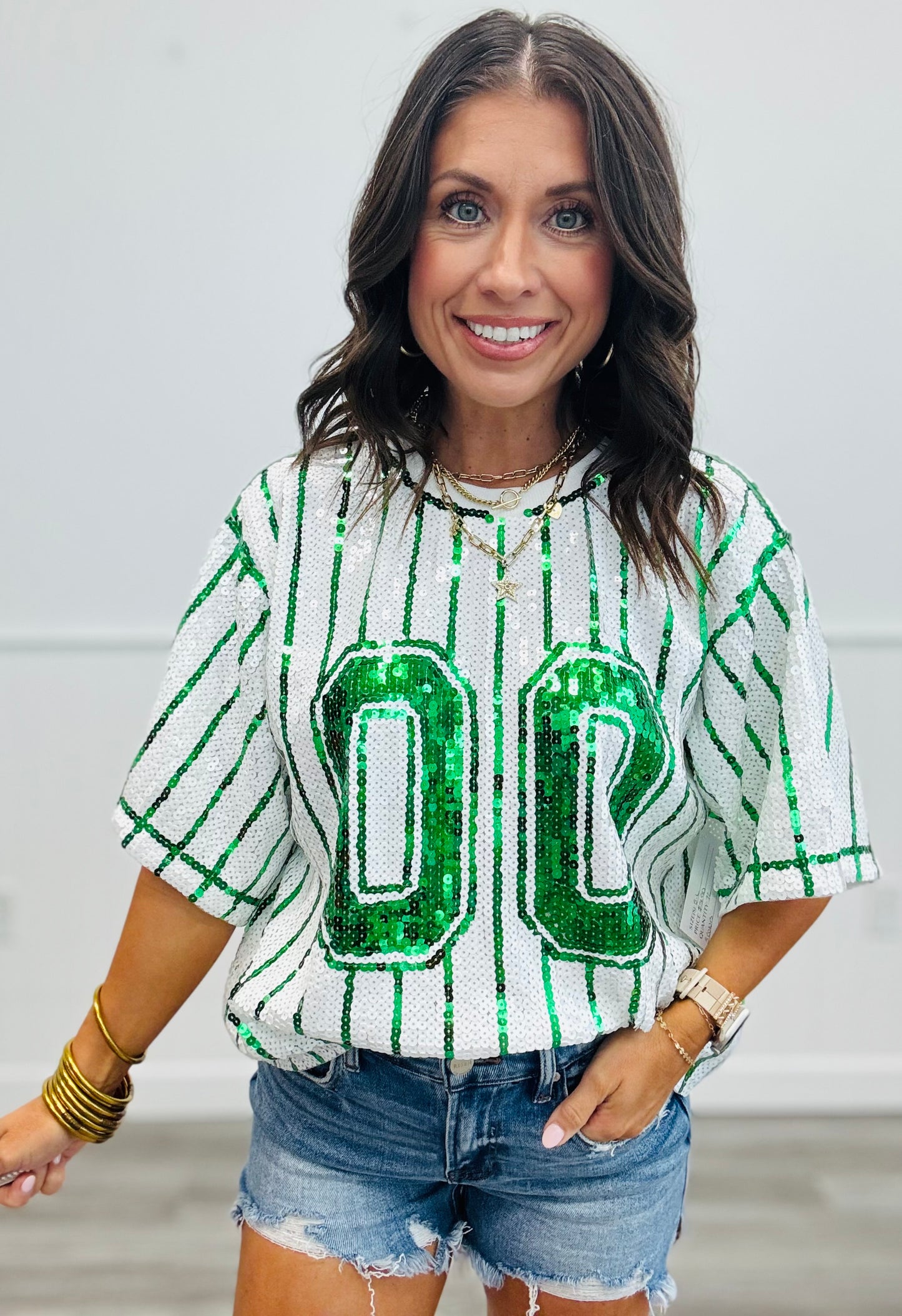 Striped Sequin Number Patch Boxy Top (Reg.)-3 Colors