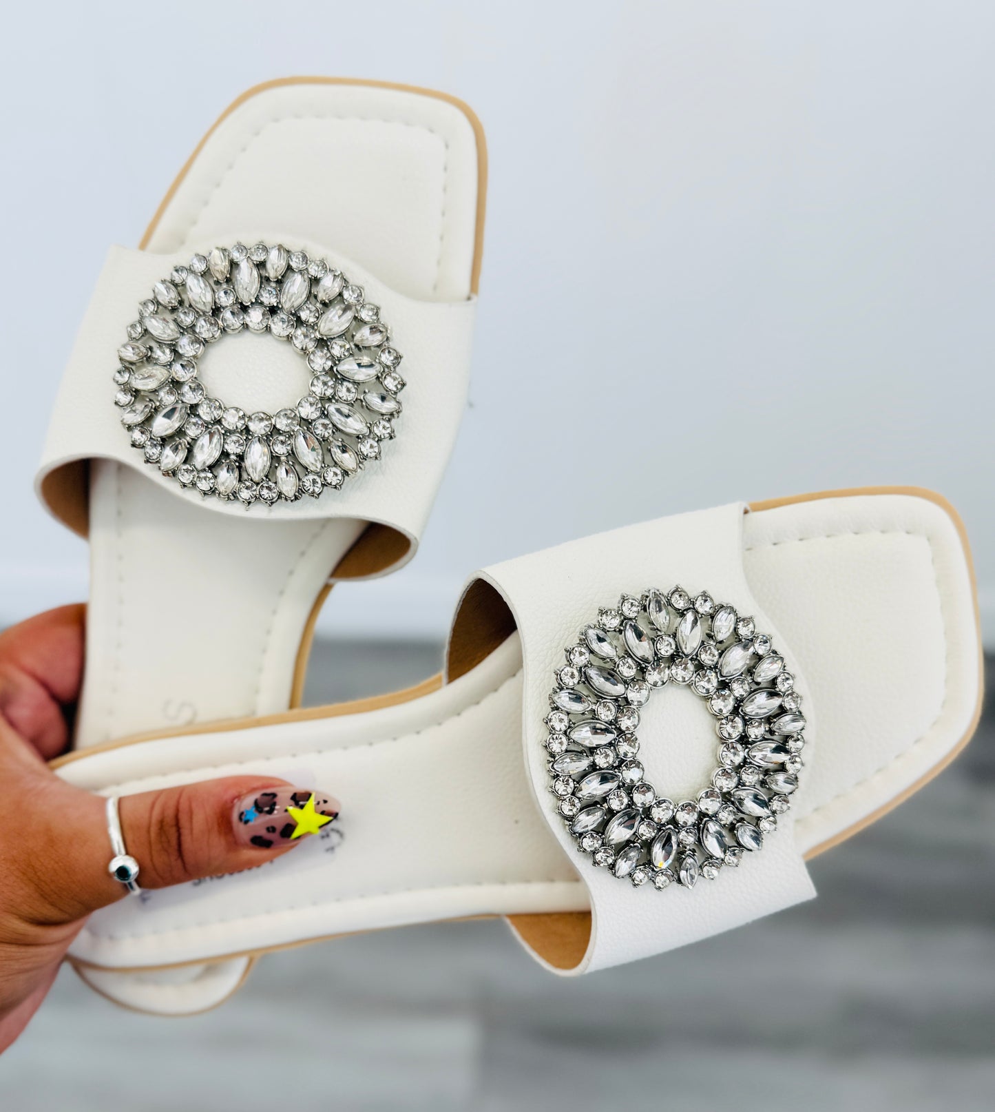 White Brielle Bloom Sandals