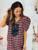Black Plaid Sequin Bows Mini Dress (Reg & Plus)