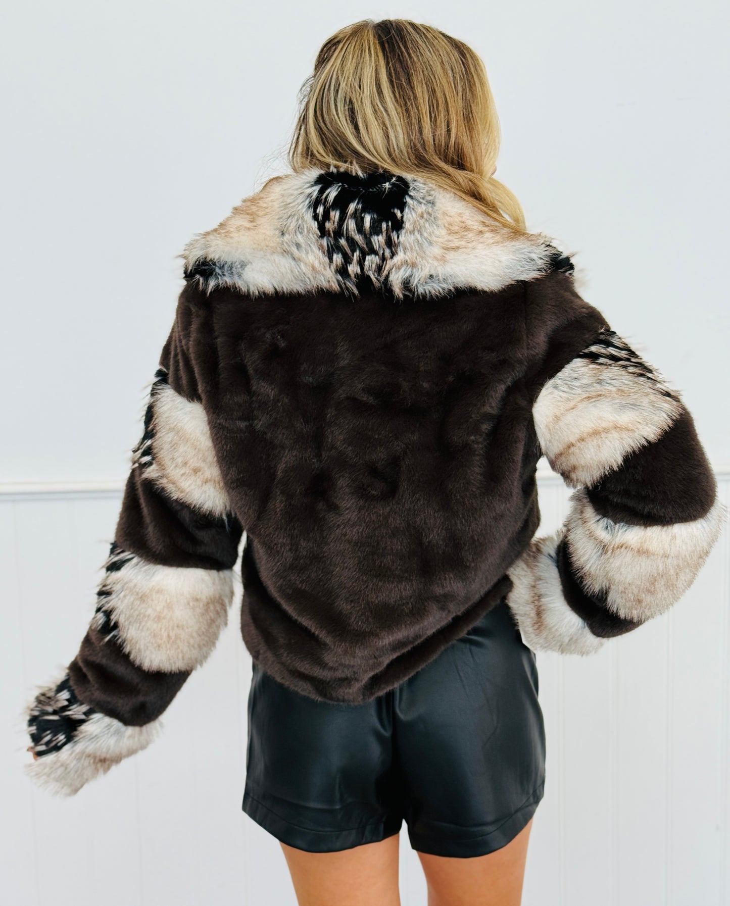 Brown Faux Fur Hook N Eye Jacket  (Reg.)